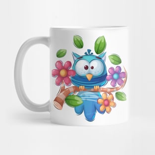 Blue Owl Bird cartoon design concept art Mug
